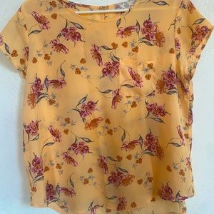 Pink Rose blouse, pale yellow floral
